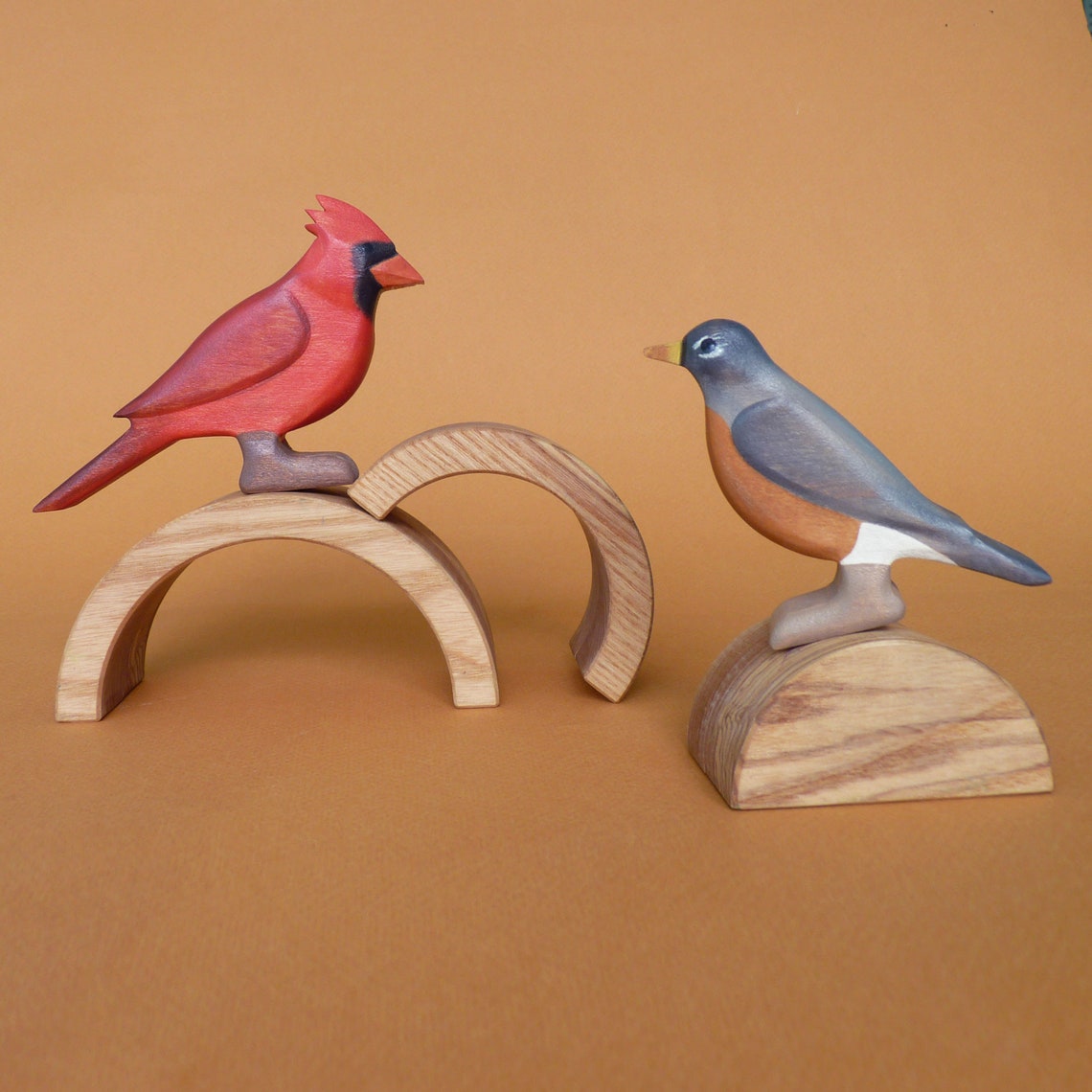Wooden american robin figurine Wooden bird toy Etsy
