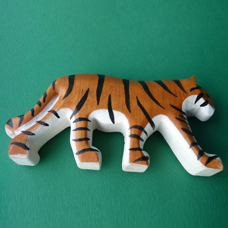 Wooden tiger figurine Wooden animal Wooden toy Wild animal Etsy