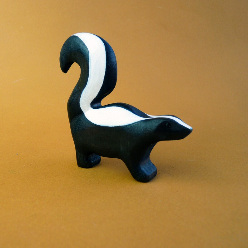 Wooden skunk figurine Skunk toy Wooden animals Wooden toy Wild Etsy
