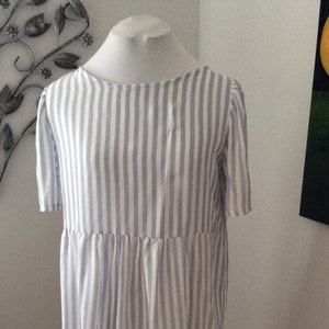 Loose Fit Short-Sleeved Rayon Light Blue and White Stripe Dress