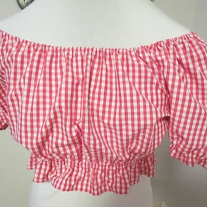 Red Gingham Bohemian Peasant Midriff Blouse