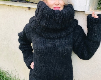 Super chunky turtleneck sweater, Thick Wool sweater, Bulky jumper, double cuffs, Giant Turtleneck, Custom order sweater, Fetish wool Sweater