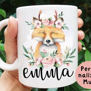 Fox Mug with Name, Fox Coffee Mug, Personalized Fox Coffee Cup for Women, Fox Lover Gifts for Fox Lovers, Fox Birthday Gifts Woodland