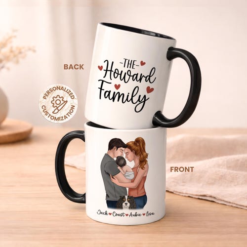 Personalized Family Mug, Pet Family Coffee Mug, Custom Family Gift, Dog Family Mug, Dog and Cat Family Gift, Mom Gift, Dad Gift, Coffee Cup
