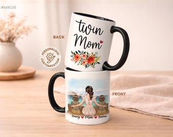 Twin Mom Birthday Gift, Personalized Mom of Twins Mug, Custom Names Coffee Cup, Last Minute Gift for Mother