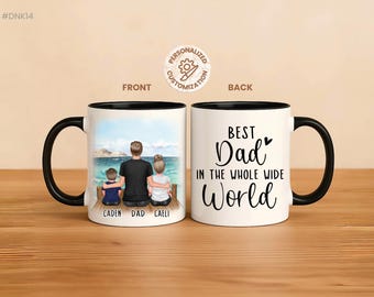 Papa Geschenke von Tochter und Sohn, personalisierte Papa Geschenke von Kindern, individuelles Geschenk für Papa, Papa Kaffeetasse mit Kindern, Papa Geburtstagsgeschenk (# DNK14)