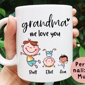 Grandma Mug, Grandma Gift, Grandma Birthday Gift, Mothers Day Gift From Granddaughter Grandson Coffee Mug Personalized Stick Cup