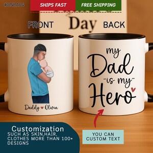 My Dad is My Hero Mug, First Fathers Day Gift, New Dad Mug, Personalized Dad Gift, First Time Dad Mug, Best Dad Ever, For New Dad. (#DNBA04)