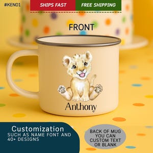 Personalized Kids Mug – Custom Name Enamel Cup, Cute Animal Hot Chocolate Mug, Gift for Boys and Girls