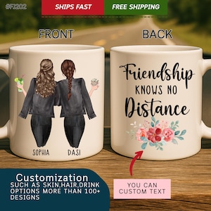 Friendship Knows No Distance | Best Friend Mug | Personalized Best Friend Gift | Custom Girls Mug | Long Distance Gift | Best Friend Mug