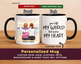 Regalo de alas de ángel, taza conmemorativa personalizada, "Por siempre en mi corazón", regalos conmemorativos para mejores amigos, regalos conmemorativos para la madre, regalos para una pérdida. (#MNT08)