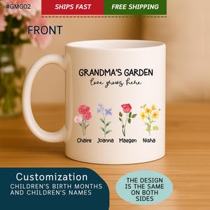 Geburtsmonat Blumentasse, personalisiertes Geschenk für Oma, Oma Gartentasse, individuelle Oma Tasse, Geburtsblume Großmutter Geschenk zum Muttertag