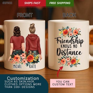 Friendship Knows No Distance, Custom Best Friend Mug Personalized Best Friend Gift Custom Girls Mug Long Distance Gift Best Friend Birthday