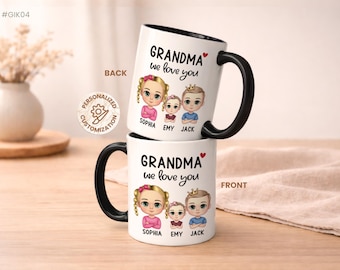 Grandma Mug, Grandma Gift For Grandma Birthday Gift Personalized Grandma Coffee Mug, Mothers Day Gift From Granddaughter Grandson Stick Cup