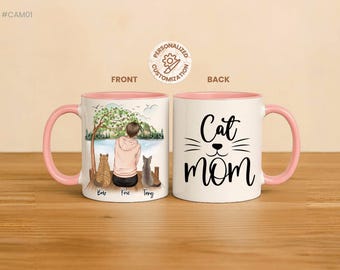 Un regalo personalizado para amantes de los gatos, taza de café personalizada "Mamá de gatos", taza de gatos, regalo de San Valentín para amantes de los gatos, regalo para novia, regalo de San Valentín