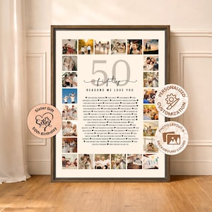 Presenter till 50-årig kvinna, Coola 50-årspresenter, 50-årspresent till kvinnlig vän, 50-årspresenter till henne, 50-års fotokollage