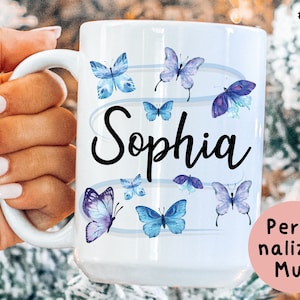 Butterfly Mug Blue, Butterfly Coffee Mug, Butterfly Gifts for Women Unique, Personalized Butterfly Coffee Cup With Name, Butterflies Gift