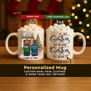 Christmas Mug Not sisters by blood but sisters by heart,Christmas Family mug Gift,Personalized Best Friend Gift,Personalized Girl Xmas Gifts
