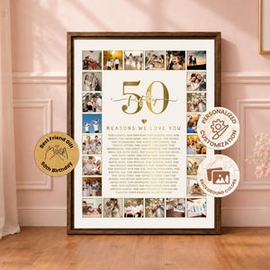 Gifts For 50 Year Old Woman, Cool 50th Birthday Gifts, 50th Birthday Gifts For Her, 50th Birthday Best Friend Gift, Gold Photo Collage Print