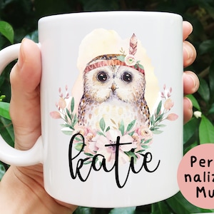 Owl Mug, Ceramic Owl Coffee Cup for Women, Personalized Owl Gift, Owl Gifts for Owl Lovers, Large Owl Coffee Mug, Owl Christmas Gift
