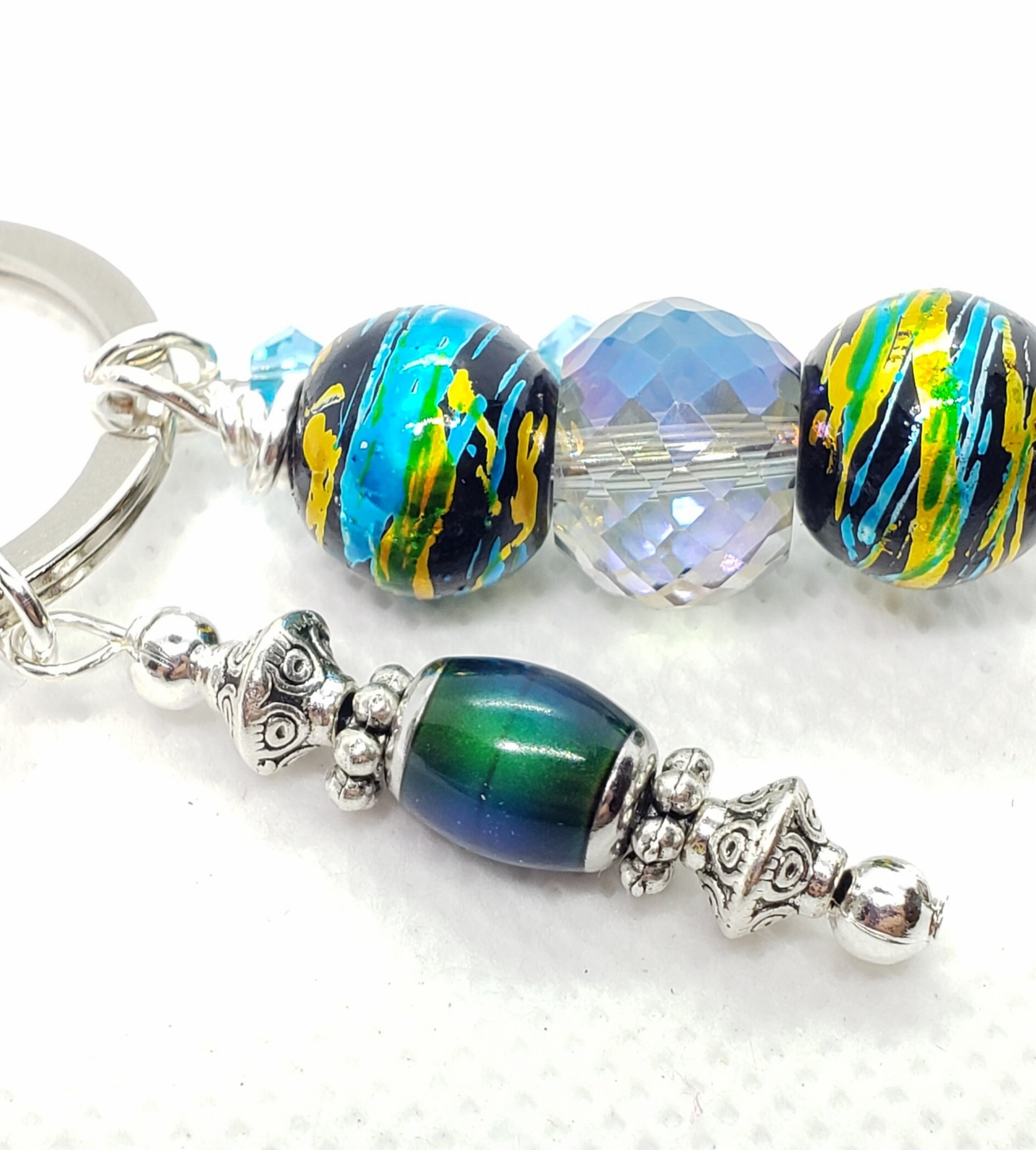 Aromatherapy mood bead swirl and crystal beaded keychain Etsy