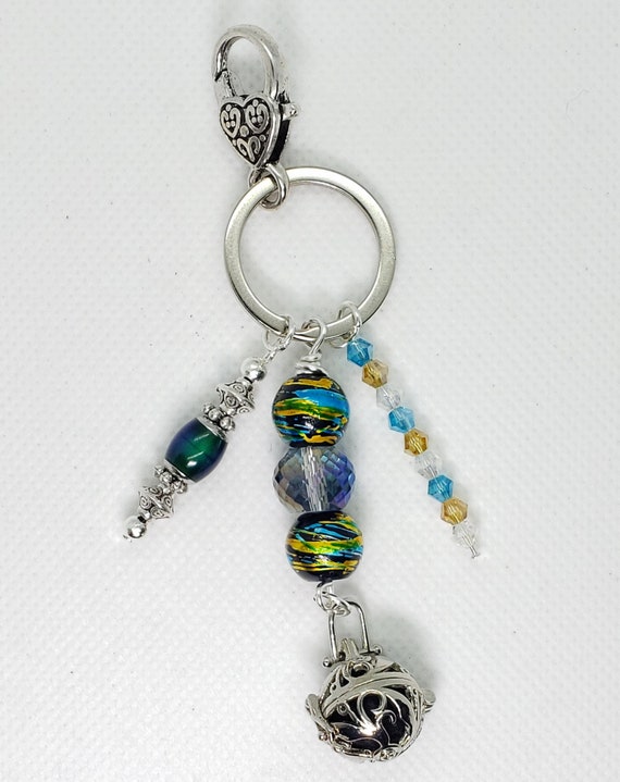 Aromatherapy Mood Bead Swirl and Crystal Beaded Keychain Etsy