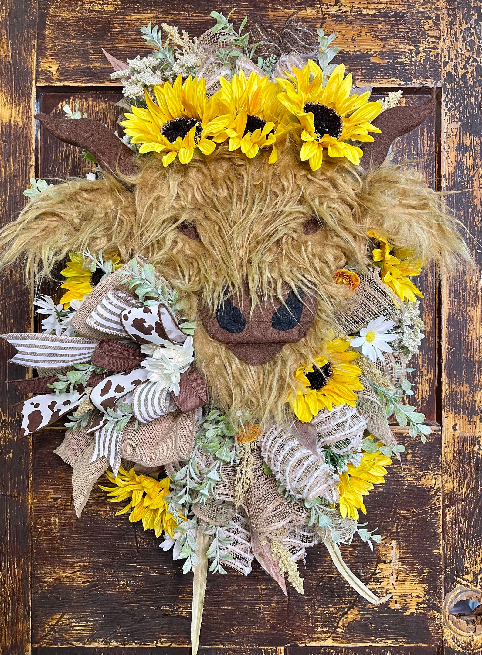 Highland Cow Wreath, Highland Cow Decor, Farmhouse Decor, Modern Farmhouse Wreath, Sunflower