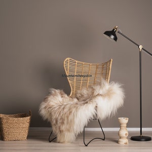 Icelandic Genuine Sheepskin Rug, White with light brown tips, Single Animals Pelt, Decorative Sheep Skin Rugs, Sheepskin Throw, Hygge
