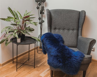 Blue Dyed Genuine Sheepskin Lambskin Sheep Skin Rug Pelt Soft Wool Throw, schaffell Hygge