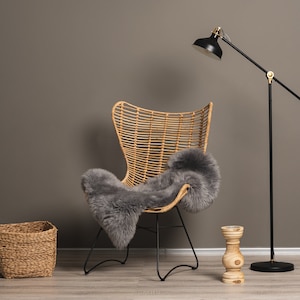 Gray Dyed Genuine Sheepskin Lambskin Sheep Skin Rug Pelt Soft Wool Throw, schaffell Hygge