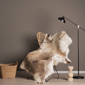 Giant Exclusive Scandinavian Reindeer natural, skin hide rug, Caribou hide, prime quality 100% leather, rentier Hygge