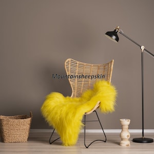 Yellow Dyed Icelandic Genuine Sheepskin, Lambskin, Sheep Skin Rug, Pelt, Soft Wool Throw, schaffell Hygge