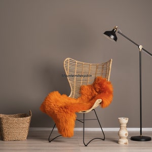 Orange Dyed Genuine Sheepskin, Lambskin home decor, Sheep Skin Area Rug, Pelt Soft Wool Throw, schaffell Hygge