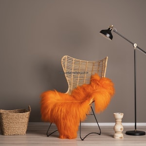 Orange Dyed Genuine Icelandic Sheepskin Lambskin Sheep Skin Rug Pelt Soft Wool Throw, schaffell Hygge