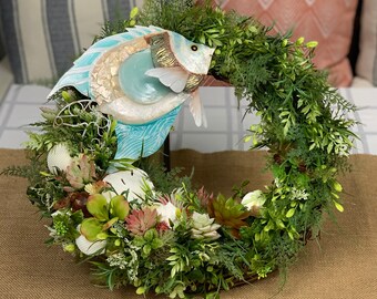 Beach Wreath with Metal Fish