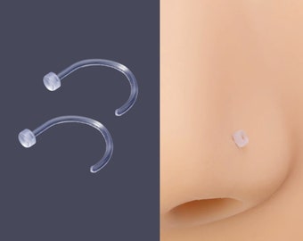 Invisible Clear Plastic Curved Nose Stud Transparent In Colour For Work, School. Acrylic Hidden Nose Stud