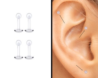 Invisible Clear Plastic Ear Screw On Stud. Transparent In Colour For Work School. Earring Acrylic Screw End, Cartilage, Rook, Daith Piercing