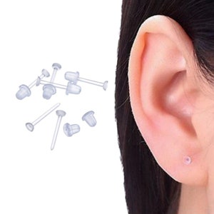 Invisible Clear Plastic Stud Earrings. Transparent In Colour For Work Or School. Acrylic Material Post Silicone Back. Tiny Clear Nylon Stud