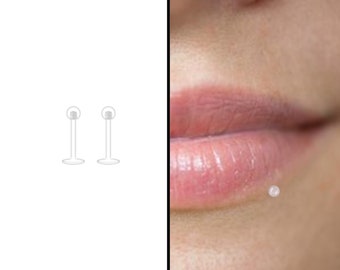 Invisible Clear Plastic Labret Screw On Stud. Transparent In Colour For Work, School.  Lip Acrylic Screw End Piercing.