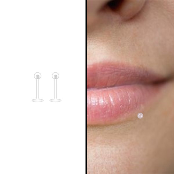 Invisible Clear Plastic Labret Screw On Stud. Transparent In Colour For Work, School.  Lip Acrylic Screw End Piercing.