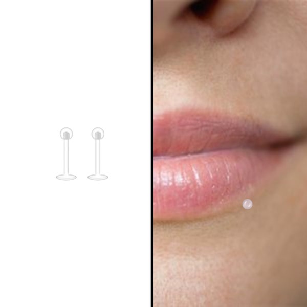 Vis Labret en plastique transparent invisible sur goujon. Transparent en couleur pour le travail, l’école.  Lèvre Acrylique Vis Extrémité Piercing.