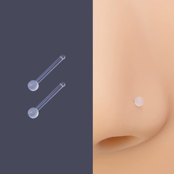 Invisible Clear Nose Stud. See Through Round Nose Stud. Transparent Nose Retainer. For Work, School, X-Rays, Scans. Acrylic Hidden Nose Stud