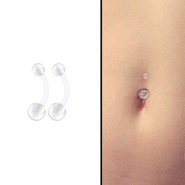 Invisible Clear Belly Button Bar Ring. Transparent In Colour Navel Piercing For Work Or School. Acrylic Material Ring With Screw On Ends.