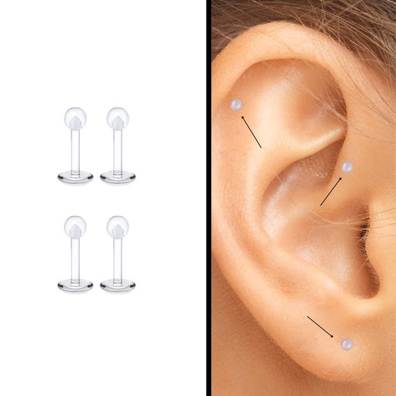 Invisible Clear Plastic Ear Screw on Stud. Transparent in Colour