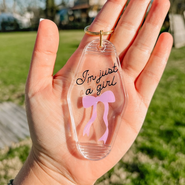 I'm Just A Girl Bow Retro Inspired Motel Keychain