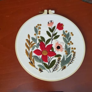 Wild Flowers Embroidery Art, Finished Flowers Hoop Wall Hanging, Hand Embroidered Home Decor, Framed Hoop Wall Art. Botanical Embroidery