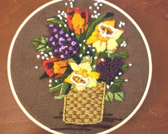 Wild Flowers Embroidery Art, Finished Flowers Hoop Wall Hanging, Hand ...