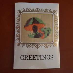 Dritz Needlepoint Sampler Greeting Card &quot;Mushrooms&quot; Kit, 3x3 window, Unopened