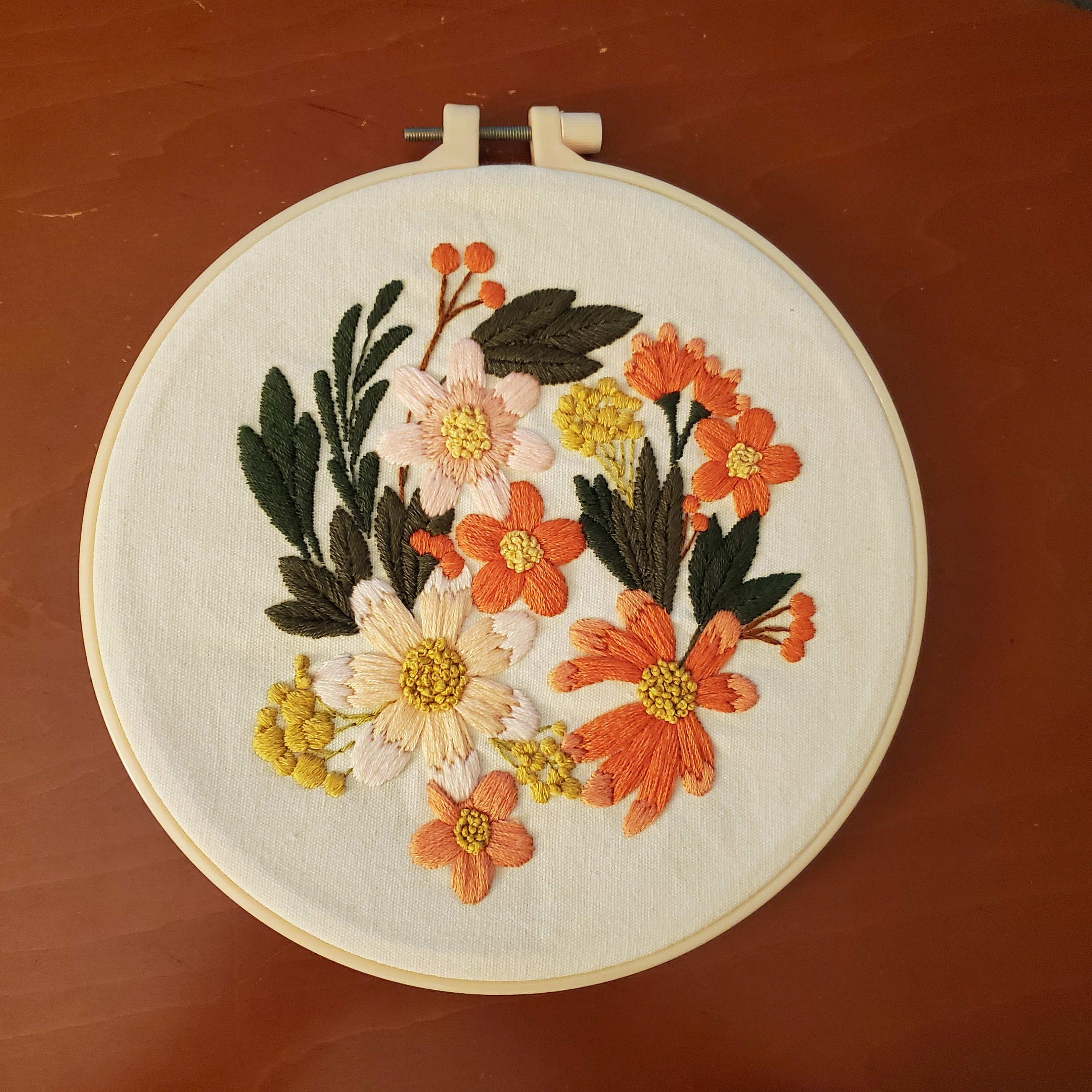 Floral Embroidery Art, Finished Assorted Flowers Hoop Wall Hanging ...