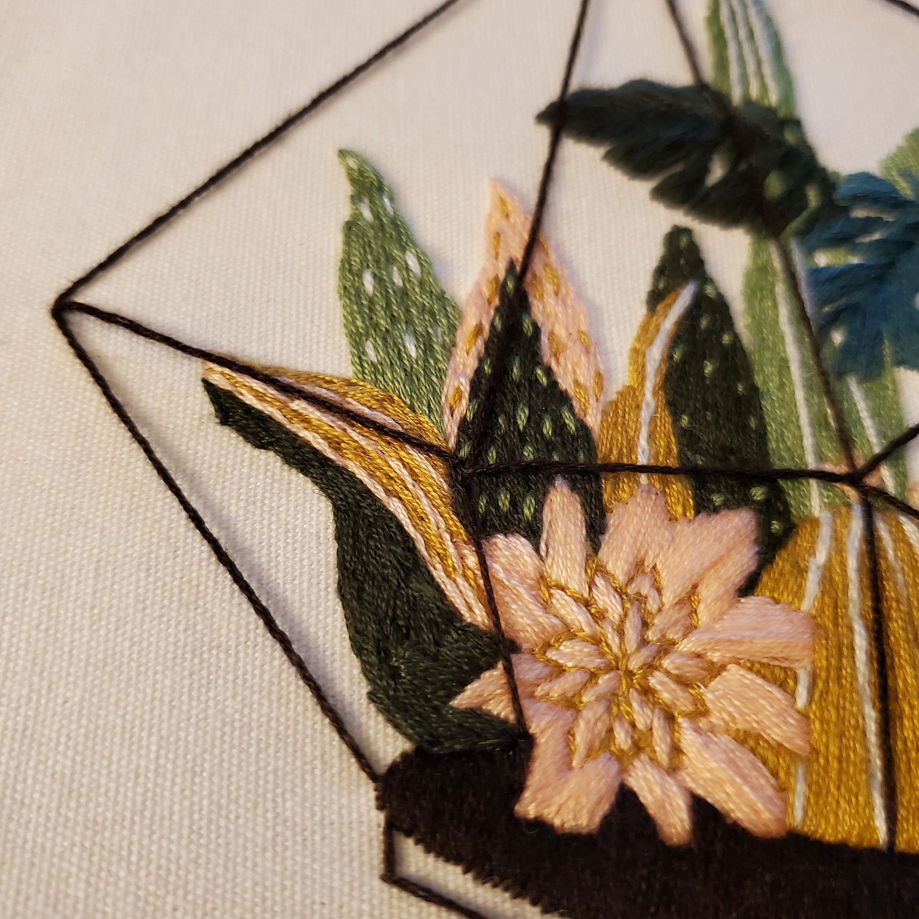 Cactus Embroidery Art, Finished Terrarium Flowers Hoop Wall Hanging ...